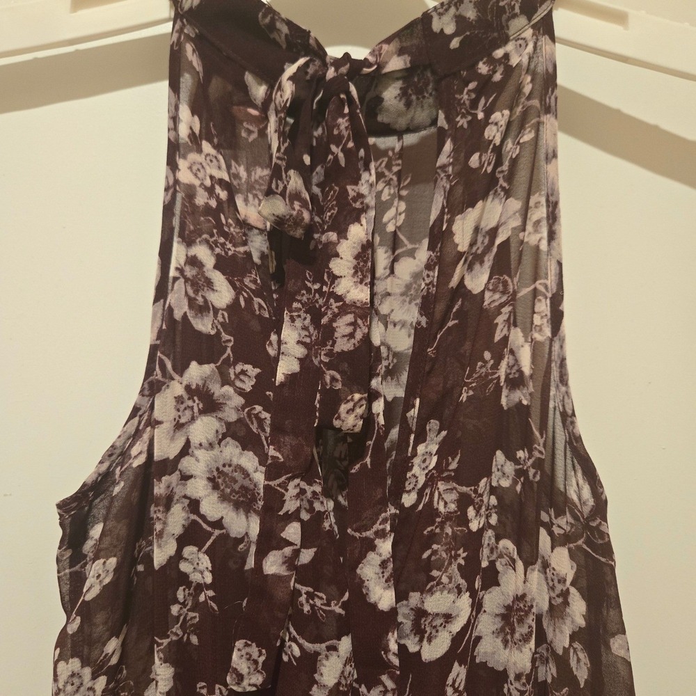Band of Gypsies Jumpsuit Womens XS Floral Halter Wide Leg Keyhole Tie Back - Picture 9 of 11